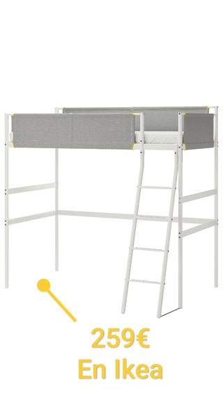 Cama alta Ikea - Blanca y Gris