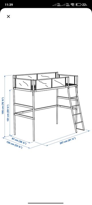 Cama alta Ikea - Blanca y Gris