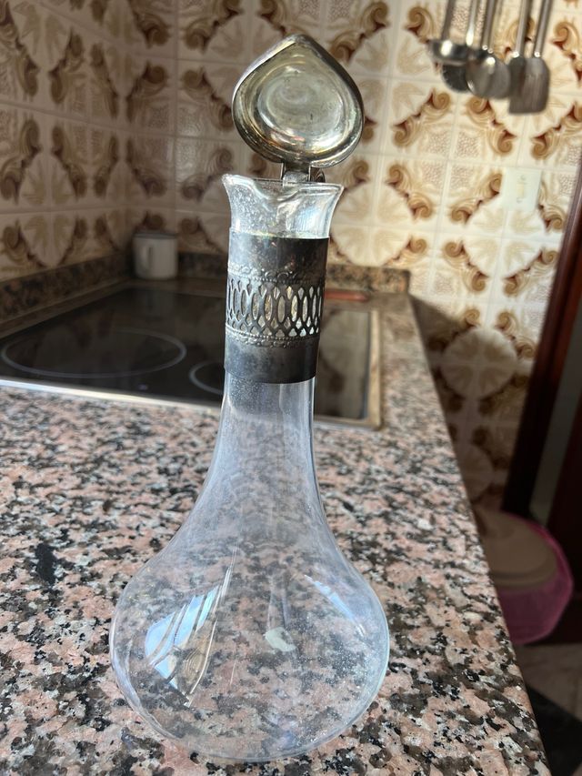 Jarra agua antigua cristal plata