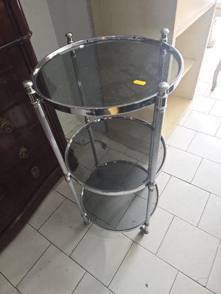 Mesa auxiliar 3 niveles metal y cristal