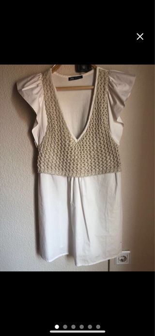 Vestido crochet beige y blanco