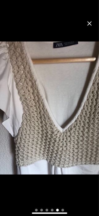 Vestido crochet beige y blanco