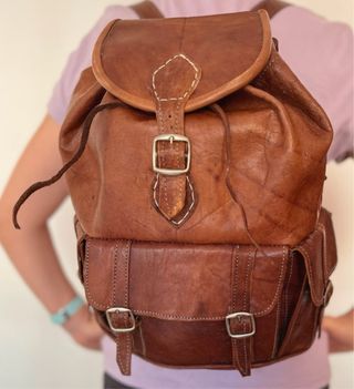 Mochila piel marrón artesanal hecha a mano nueva