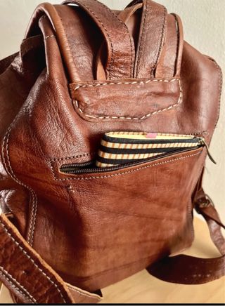 Mochila piel marrón artesanal hecha a mano nueva