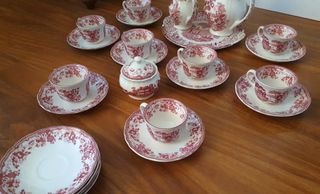 Juego de café, té porcelana rojo-blanco