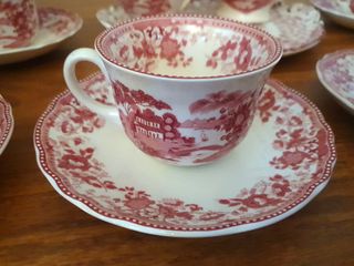 Juego de café, té porcelana rojo-blanco