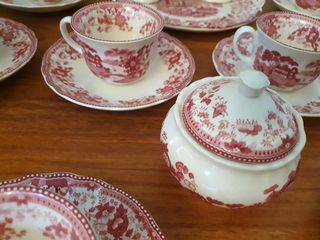 Juego de café, té porcelana rojo-blanco