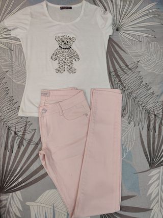 Pack camiseta y jeans rosa mujer - T-L