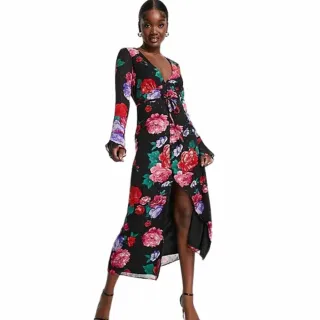 Vestido ASOS largo floral negro - talla S