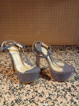 Sandalias Plataforma Plata Brillantes