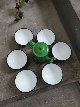 Set teiera & 6 tazze vintage verde