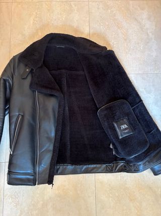 Chaqueta piel negra zara