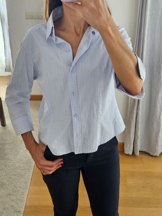 Camisa Zara celeste rayas XL