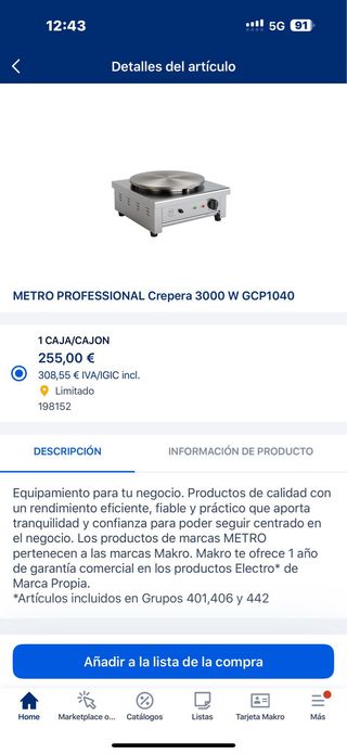 Crepera eléctrica Metro