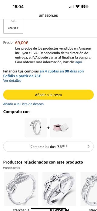 Anillo Pandora plata flecha