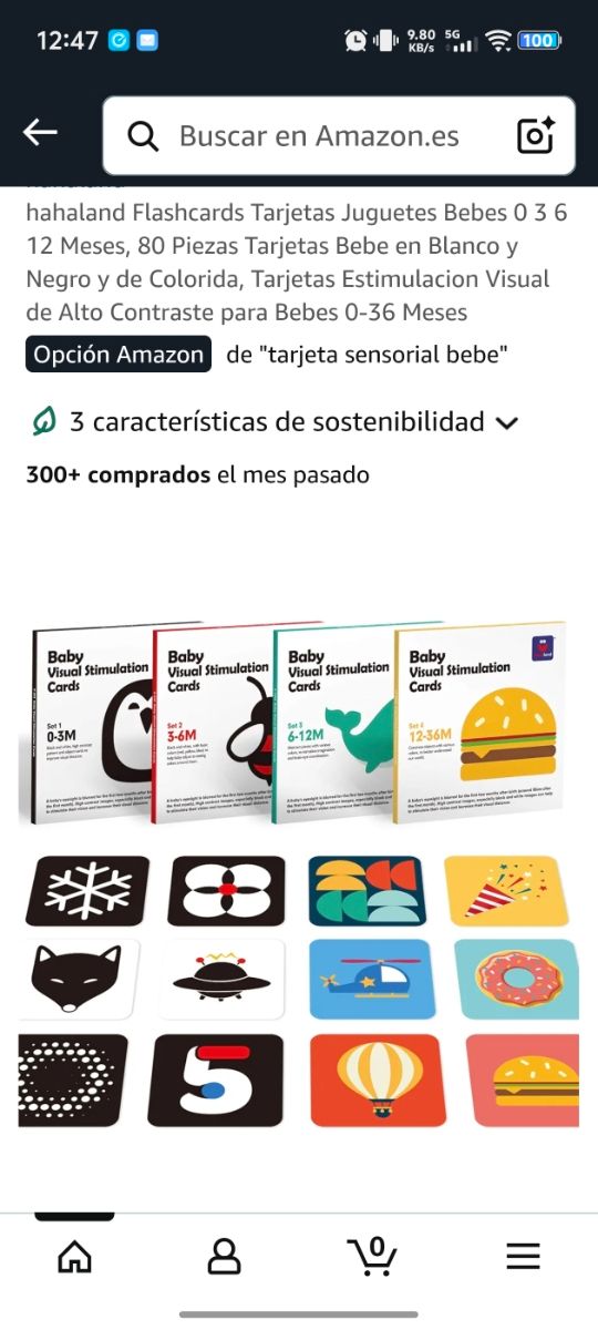 tarjeta simulación visual para bebés