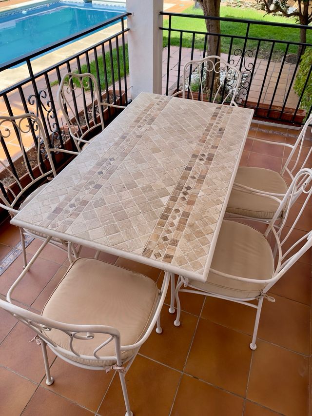 Mesa jardín mosaico + 6 sillas