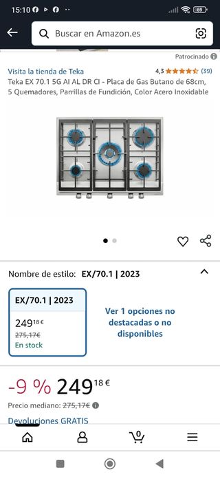 Encimera gas butano 5 fuegos