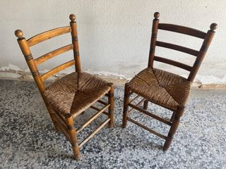 6 sillas vintage de madera y mimbre