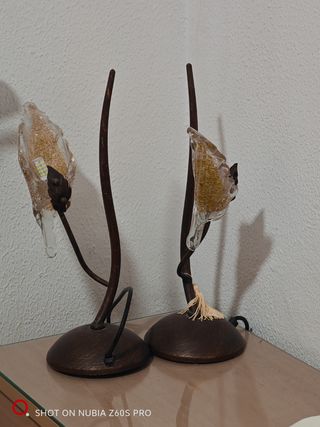 2 Lámparas mesilla - cristal dorado