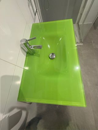 Mueble baño verde - lavabo cristal
