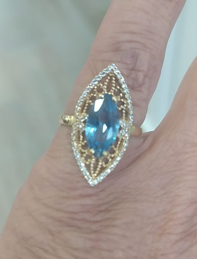 Anillo Lanzadera Azul en Oro de 18 ktes 