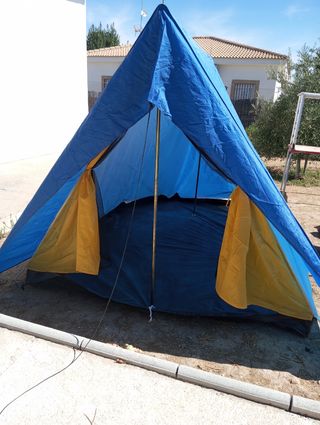 Tienda campaña azul-amarilla