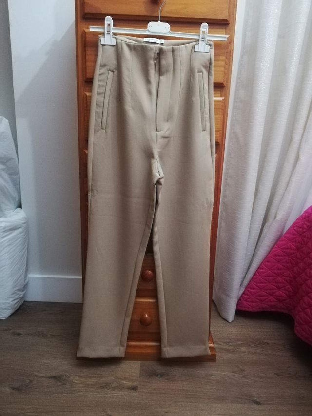 Pantalones pinzas beige vestir TALLA 32