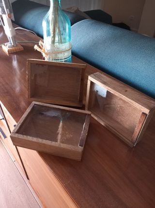 Cajas vintage de madera con metacrilato 
