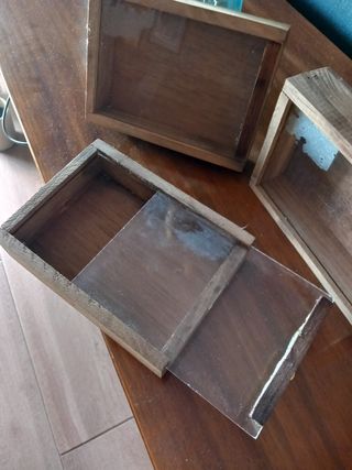 Cajas vintage de madera con metacrilato 