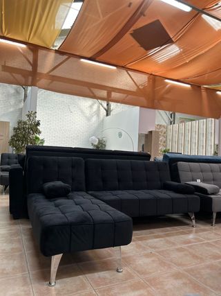 Sofá Cama Terciopelo Negro - Chaiselongue