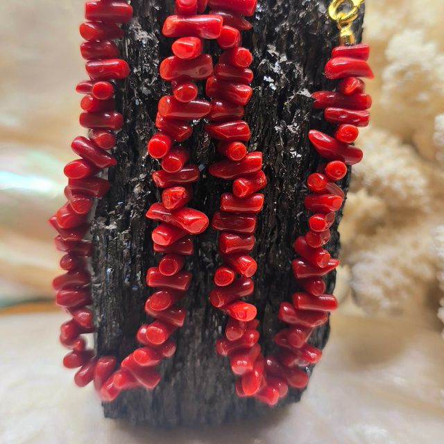 Collana corallo rosso naturale argento oro 925