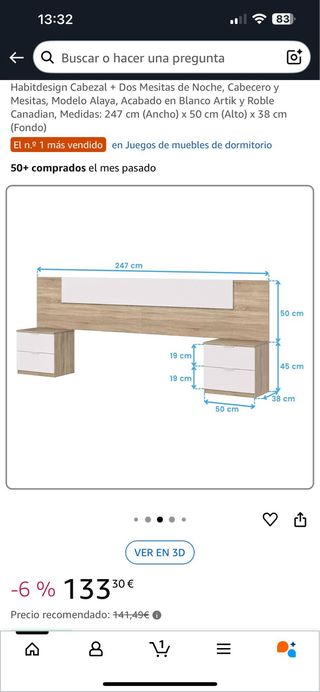 Cabecero con mesitas para cama de 150