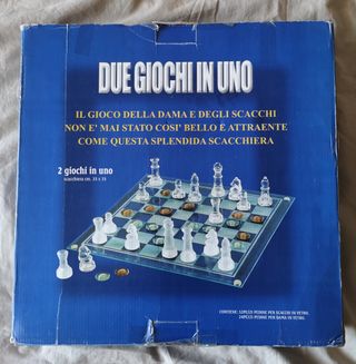 Scacchiera dama+scacchi in vetro vintage