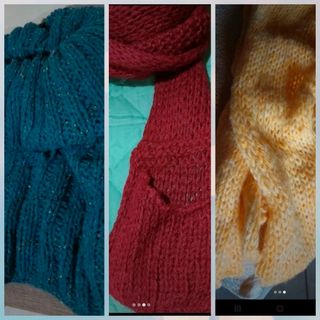 3 Sciarpe Lana - Rosso, Giallo, Verde-azzurro