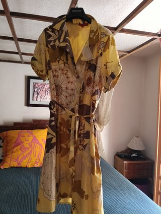 Vestido Derhy 
vintage marrón-amarillo 