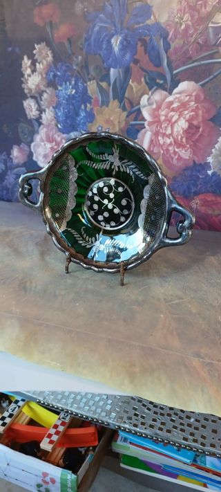 Vassoio Vetro Verde Vintage