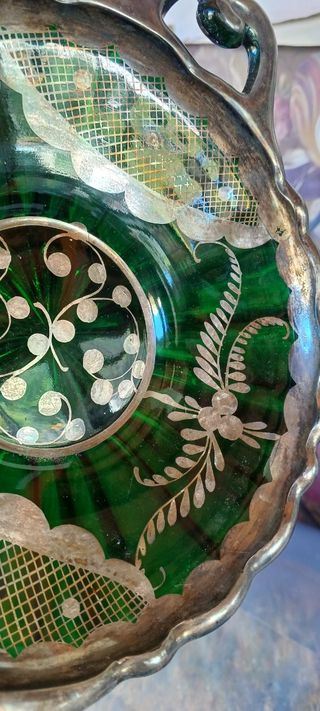 Vassoio Vetro Verde Vintage