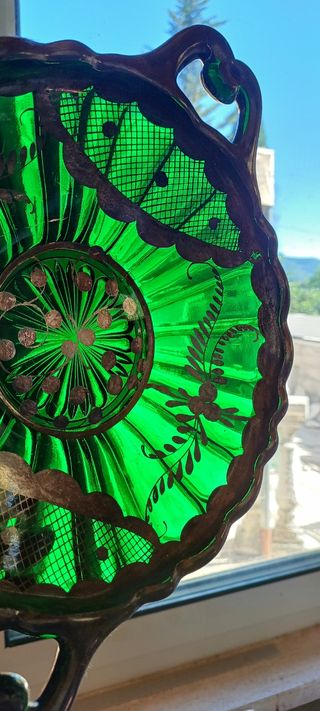 Vassoio Vetro Verde Vintage