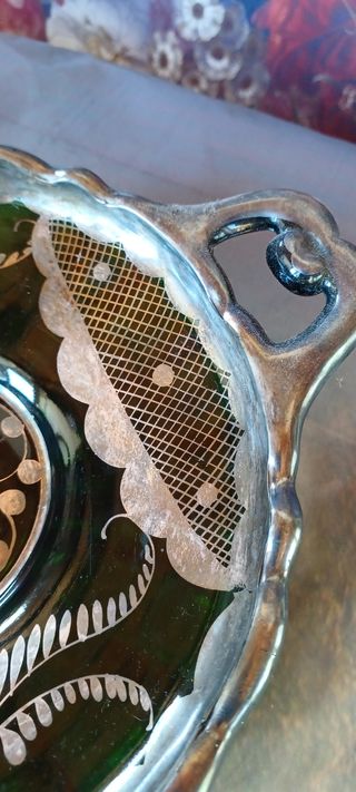 Vassoio Vetro Verde Vintage