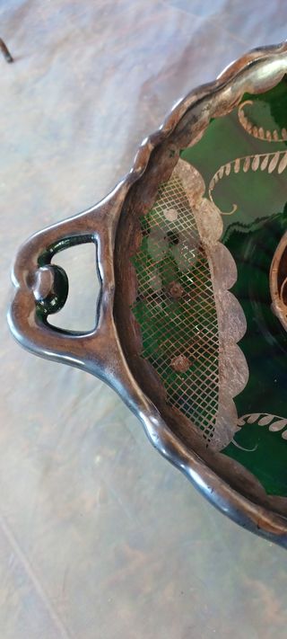 Vassoio Vetro Verde Vintage