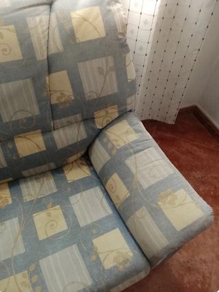 Sofá 2 plazas azul y beige