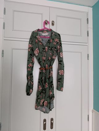 Vestido flores rosa - manga larga