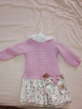 Vestido bebé niña punto rosa