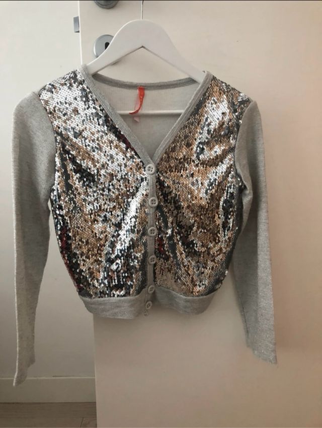 Giacca Cardigan paillettes argento