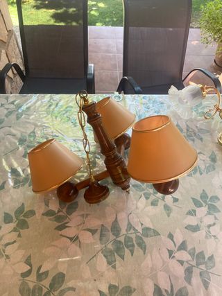 Lampara techo 3 luces madera