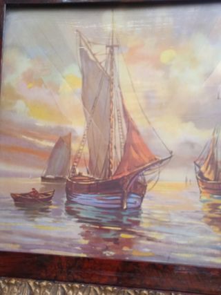 Cuadro vintage barcos - marco antiguo