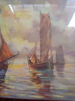 Cuadro vintage barcos - marco antiguo