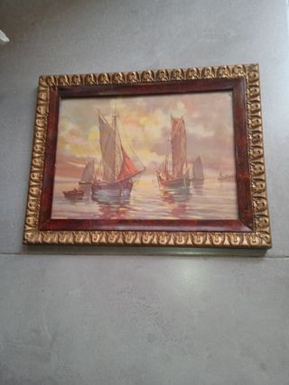 Cuadro vintage barcos - marco antiguo
