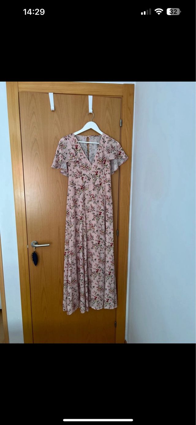 Vestido floral largo rosa